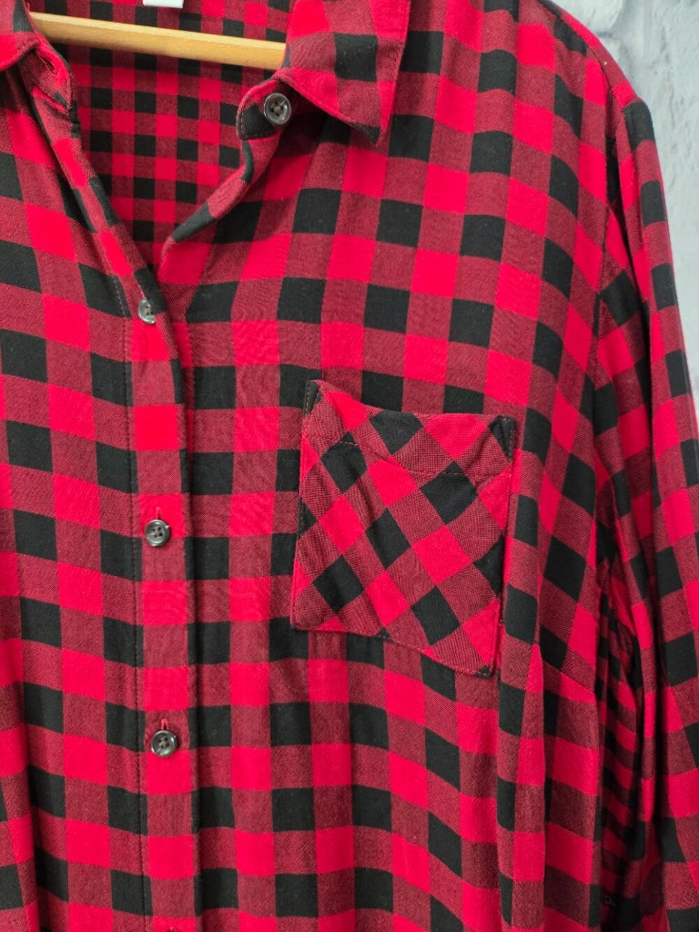 J.Jill Extra Large Red Black Plaid Roll Tab Longsleeve Fall Casual Shirt - Picture 7 of 11